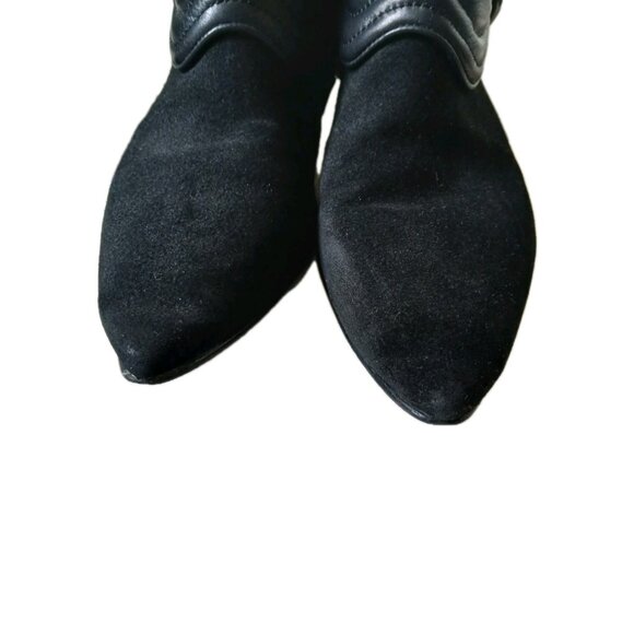 ZARA Womens 7.5  Suede Quilted Leather Ankle Black Pointed Toe Western Booties - Picture 2 of 8